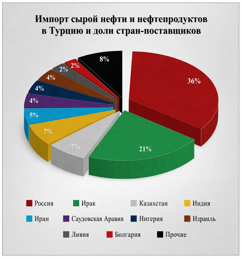 Импорт сырой нефти и нефтепродуктов в Турцию
